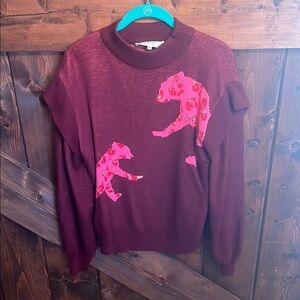 Kenzo Burgundy Sweater with Pink Leopard Design